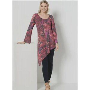 Attitudes by Renee Petite Global Illusion Printed Top Women XXS Cosmic Swirl NEW